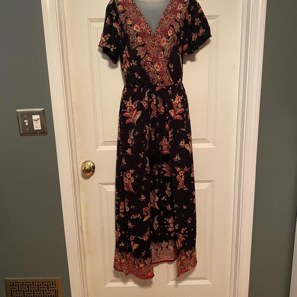 Angie Black Floral Romper Cape Dress!